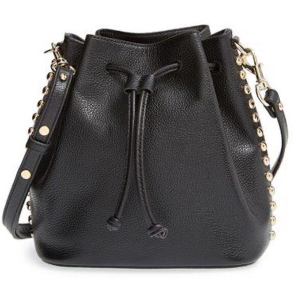Rebecca Minkoff Unlined Bucket Shoulder Bag Studded Leather Black EUC - Picture 1 of 10